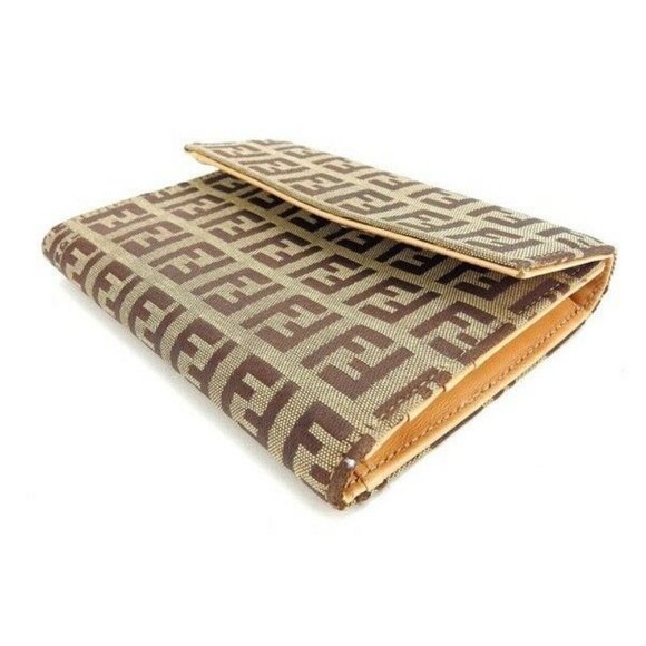 Fendi Wallet Purse Trifold Zucchino Green Brown Woman Authentic Used Y3197 - Picture 6 of 6